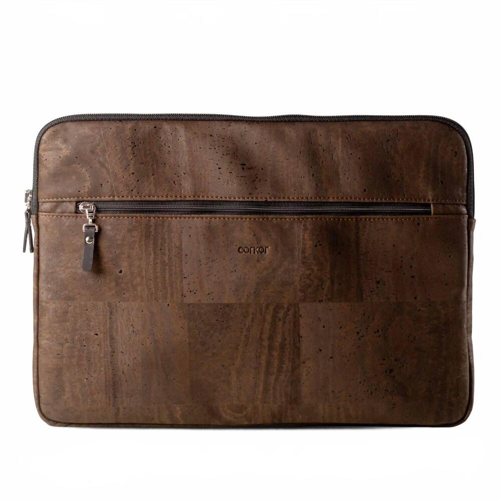 NEW CORKOR unisex laptop sleeve with pocket in brown
